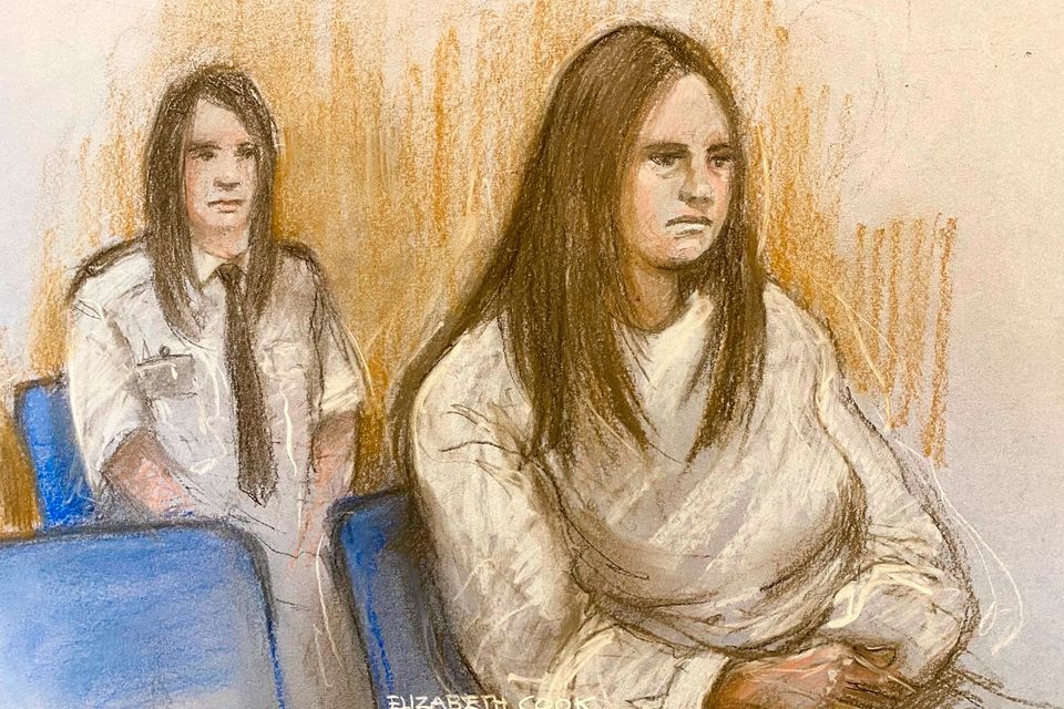 Court artist sketch by Elizabeth Cook of Julia Wandel (right), also known as Julia Wandelt, appearing at Leicester Magistrates' Court,